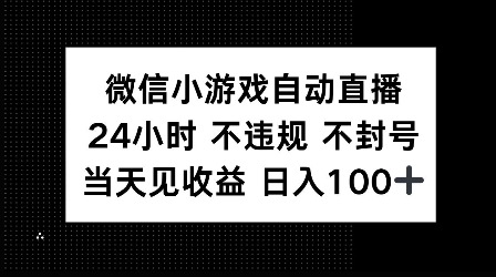 微信小游戏自动直播，24小时直播不违规 不封号，当天见收益 日入100+-DE云网创