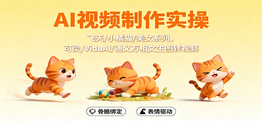 AI视频制作实操,飞天/小橘猫/美女系列,可灵/ViduAl/通义万相文生图转视频-DE云网创
