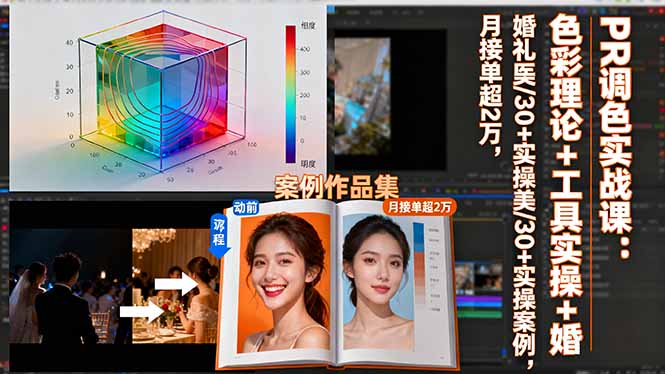 PR调色实战课：色彩理论+工具实操+婚礼医美/30+实操案例，月接单超2万-DE云网创