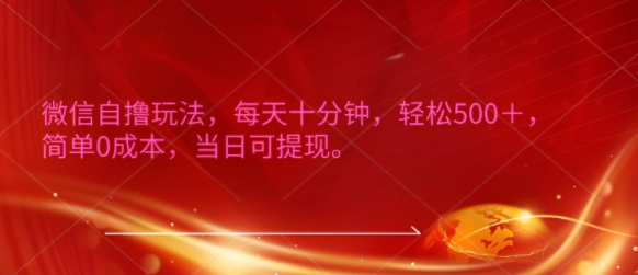 微信自撸玩法，每天十分钟，轻松几张，简单0成本，当日可提现-DE云网创