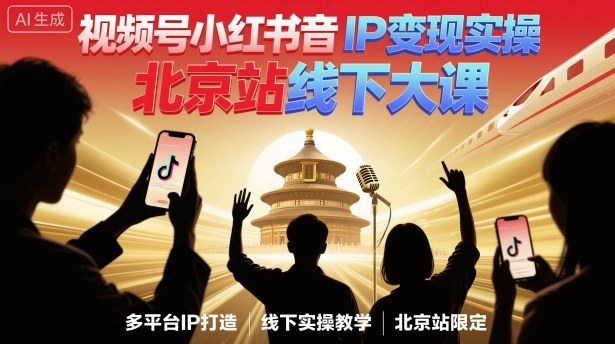 视频号小红书抖音IP变现实操北京站线下大课，40+行业短视频高变现姿势，100+IP高变现实操技术-DE云网创