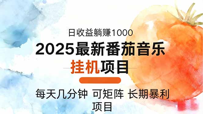 2025年最新番茄音乐人挂机项目，每天几分钟，月入1000＋，可矩阵，一台…-DE云网创