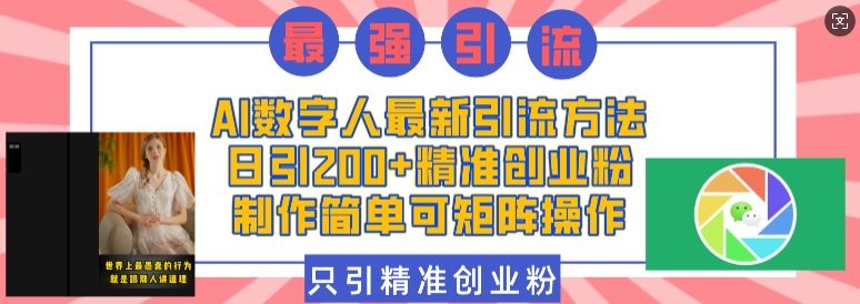 AI数字人最新引流方法,日引200+精准创业粉,制作简单可矩阵操作-DE云网创