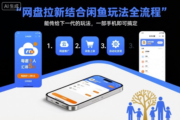 网盘拉新结合闲鱼玩法全流程，能传给下一代的玩法，一部手机即可搞定(附入口渠道以及实操教程)-DE云网创