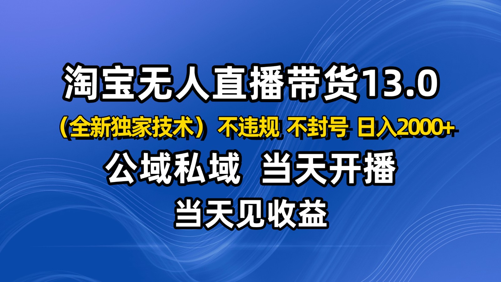 淘宝无人直播13.0,公域私域技术,不封号,不违规 布局下半年旺季赛道,日入2000+-DE云网创