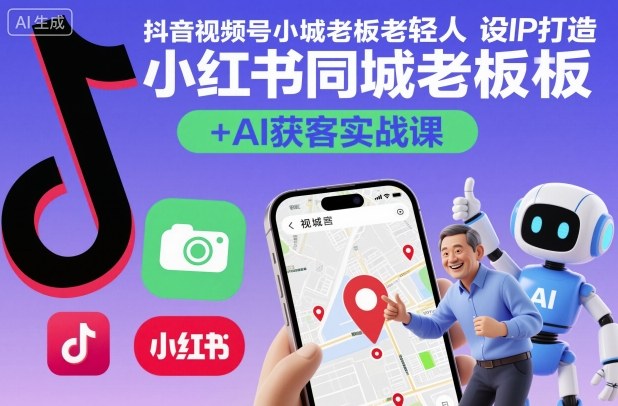 抖音视频号小红书同城老板轻人设IP打造+AI获客实战课，人设打造-算法拆解-拍摄剪辑-内容运营-AI创作-DE云网创