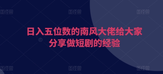 日入五位数的南风大佬给大家分享做短剧的经验-DE云网创