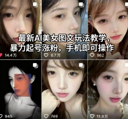 最新AI美女图文玩法教学，暴力起号涨粉，手机即可操作-DE云网创