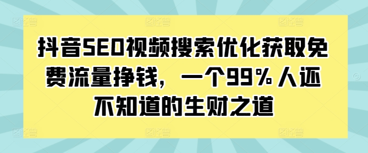 抖音SEO视频搜索优化获取免费流量挣钱，一个99%人还不知道的生财之道-DE云网创
