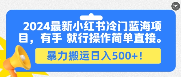 2024最新小红书冷门蓝海项目,有手就行操作简单直接,暴力搬运日入500+-DE云网创