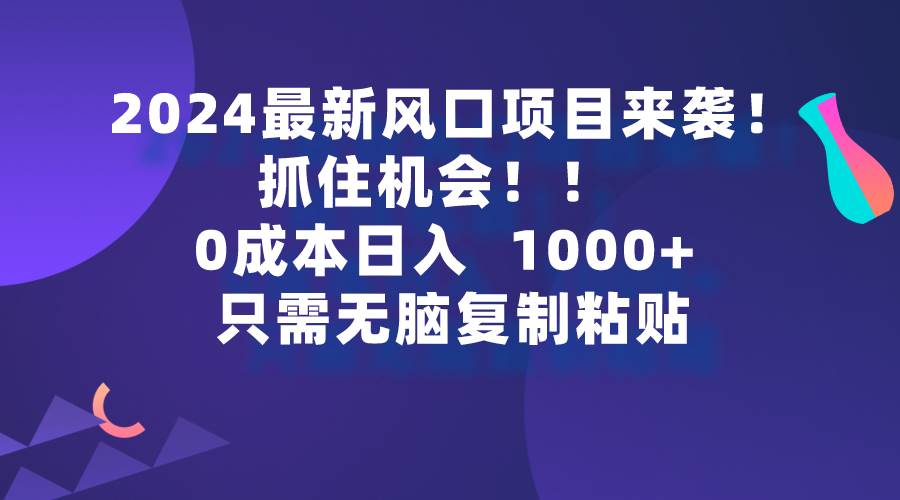 2024最新风口项目来袭,抓住机会,0成本一部手机日入1000+,只需无脑复...-DE云网创