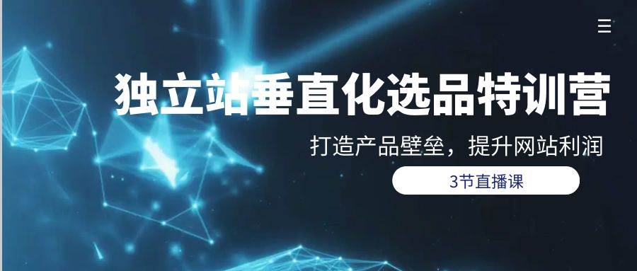 独立站-垂直化选品训练营,打造产品壁垒,提升网站利润(3节直播课)-DE云网创