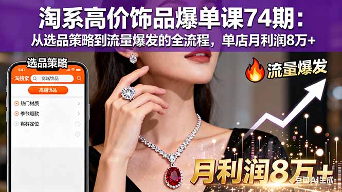 淘系高价饰品爆单课74期：从选品策略到流量爆发的全流程，单店月利润8万+-DE云网创