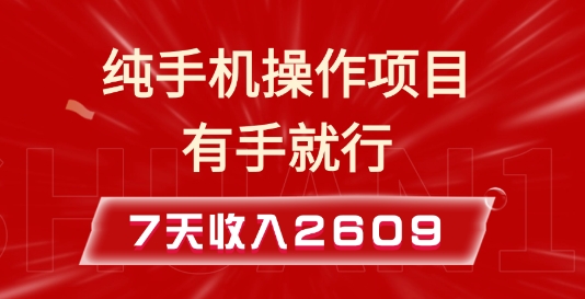 纯手机操作的小项目，有手就能做，7天收入2609+实操教程【揭秘】-DE云网创