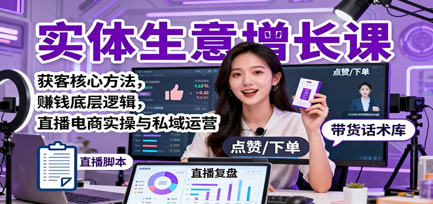 实体生意增长课:获客核心方法,赚钱底层逻辑,直播电商实操与私域运营-DE云网创