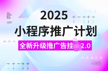 2025小程序推广计划，全新升级撸广告挂JI2.0玩法，日入多张，小白可做【揭秘】-DE云网创
