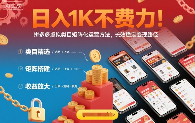 日入1K不费力！拼多多虚拟类目矩阵化运营方法，长效稳定变现路径-DE云网创