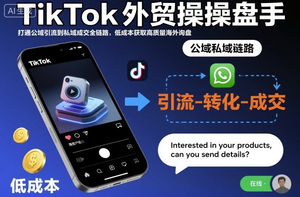 TikTok外贸操盘手,打通公域引流到私域成交全链路,低成本获取高质量海外询盘-DE云网创