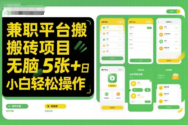 兼职平台搬砖项目无脑操作日入5张＋小白轻松操作-DE云网创