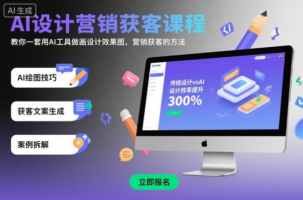 AI设计营销获客课程,教你一套用AI工具做画设计效果图,营销获客的方法-DE云网创