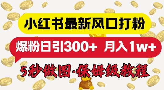 小红书最新图文打粉，5秒做图教程，爆粉日引300+-DE云网创
