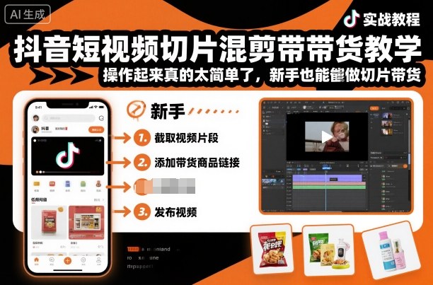 抖音短视频切片混剪带货教学，操作起来真的太简单了，新手也能做切片带货-DE云网创
