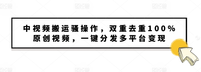 中视频搬运骚操作，双重去重100%原创视频，一键分发多平台变现，新手小白无脑操作-DE云网创