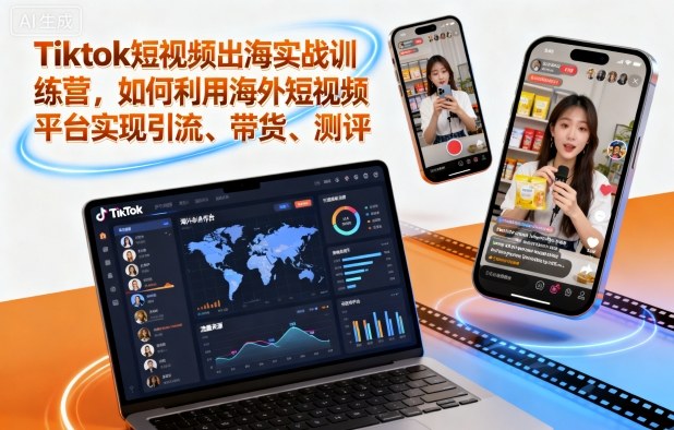 Tiktok短视频出海实战训练营，如何利用海外短视频平台实现引流、带货、测评-DE云网创