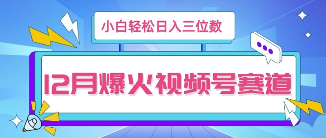 12月视频号爆火赛道，小白无脑操作，也可以轻松日入三位数-DE云网创