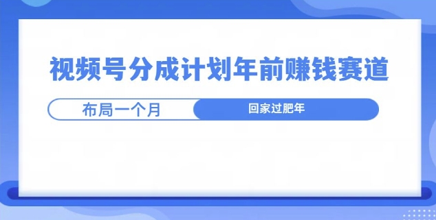 视频号分成计划年前挣钱赛道，布局一个月，回家过肥年-DE云网创
