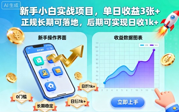 新手小白实战项目，单日收益3张+，正规长期可落地，后期可实现日收1k+【揭秘】-DE云网创