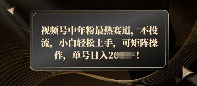 视频号中年粉最热赛道,不投流,小白轻松上手,可矩阵操作-DE云网创