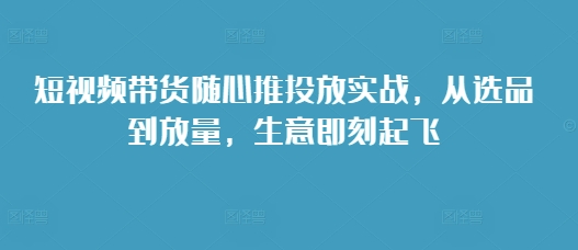 短视频带货随心推投放实战，从选品到放量，生意即刻起飞-DE云网创