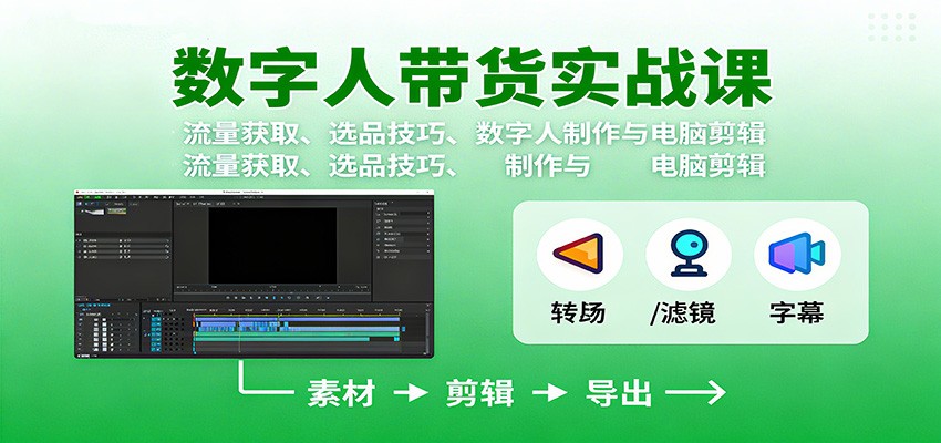 数字人变现实战课:流量获取、选品技巧、数字人制作与电脑剪辑-DE云网创