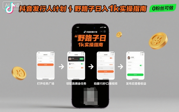 抖音发行人计划全新野路子玩法，随时随地，只要有手机，就能操作，日入1k+【揭秘】-DE云网创