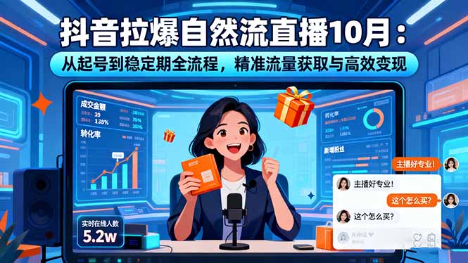 抖音拉爆自然流直播10月：从起号到稳定期全流程，精准流量获取与高效变现-DE云网创