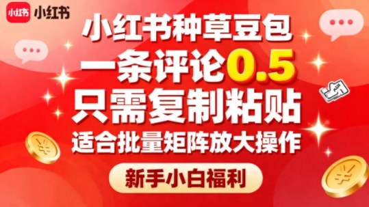 小红书种草豆包，一条评论0.5，只需复制粘贴，适合批量矩阵放大操作，新手小白福利-DE云网创