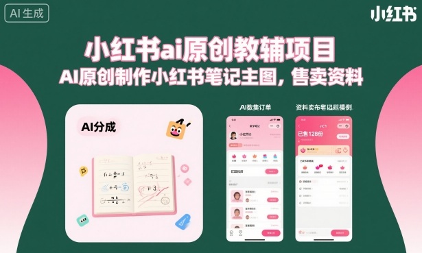 小红书ai原创教辅项目，AI原创制作小红书笔记主图，售卖资料-DE云网创