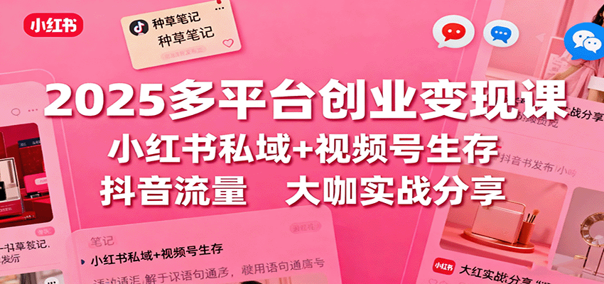 2025多平台创业变现课：小红书私域+视频号生存+抖音流量，大咖实战分享-DE云网创