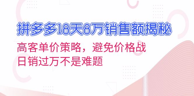 （13383期）拼多多18天8万销售额揭秘：高客单价策略，避免价格战，日销过万不是难题-DE云网创
