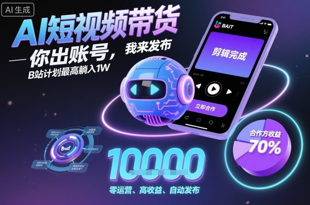 AI短视频带货，你出账号，我来发布，B站计划最高躺入1W【揭秘】-DE云网创