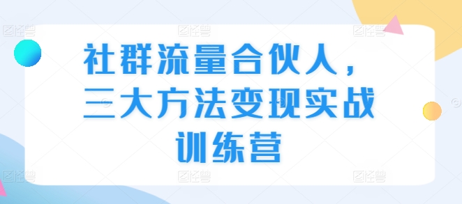 社群流量合伙人，三大方法变现实战训练营-DE云网创