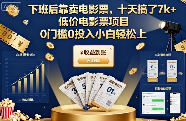下班后靠卖电影票,十天搞了7k+,低价电影票项目,0门槛0投入小白轻松上手【揭秘】-DE云网创