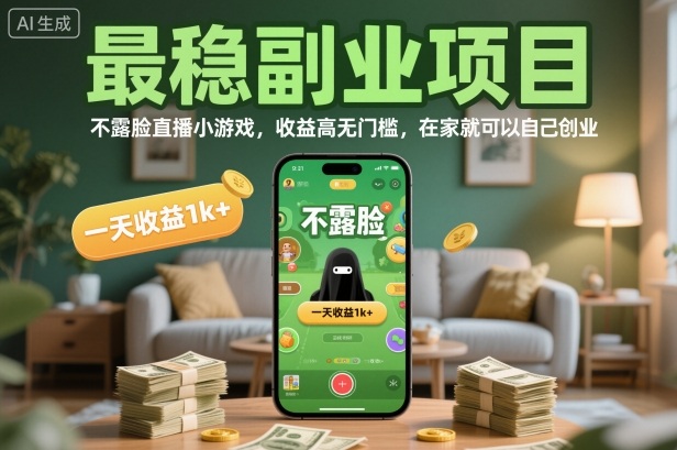 最稳副业项目,不露脸直播小游戏,收益高无门槛,一天收益1k+,在家就可以自己创业【揭秘】-DE云网创