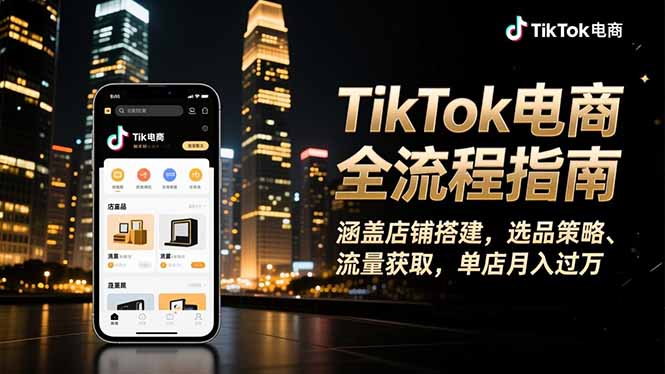 TikTok电商全流程指南,涵盖店铺搭建、选品策略、流量获取,单店月入过万-DE云网创