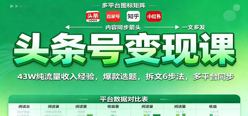 头条号变现课：43W纯流量收入经验，爆款选题，拆文6步法，多平台同步-DE云网创