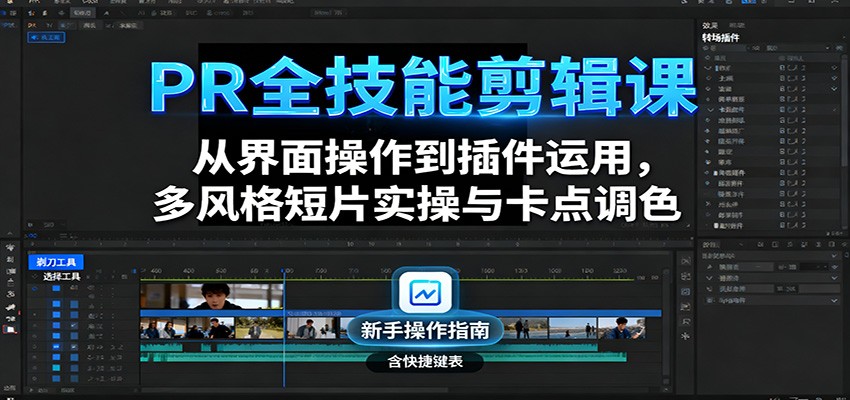 PR全技能剪辑课：从界面操作到插件运用，多风格短片实操与卡点调色-DE云网创