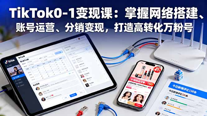 TikTok0-1变现课：掌握网络搭建、账号运营、分销变现，打造高转化万粉号-DE云网创
