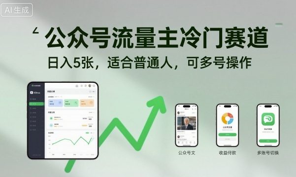 公众号流量主冷门赛道，日入5张，适合普通人，可多号操作-DE云网创