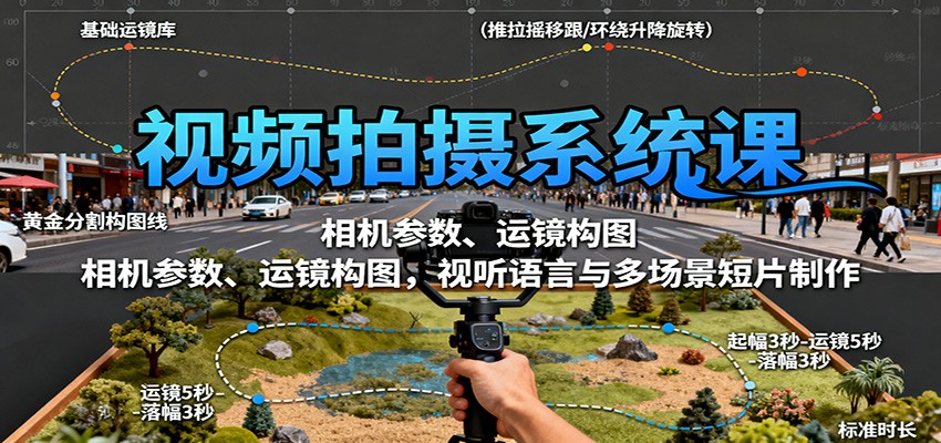 视频拍摄系统课：相机参数、运镜构图，视听语言与多场景短片制作-DE云网创